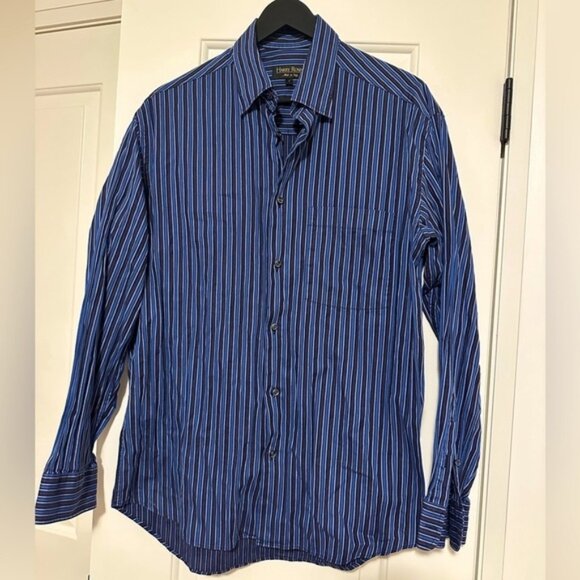 Harry Rosen Men’s Blue Pinstripe 100% Cotton Button Down Shirt Size Large - Picture 1 of 10